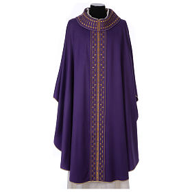 Gothic Chasuble in pure wool with roll collar and crosses embroideries