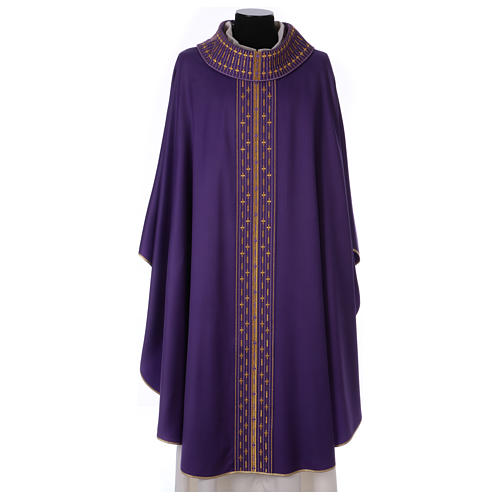Gothic Chasuble in pure wool with roll collar and crosses embroideries ...