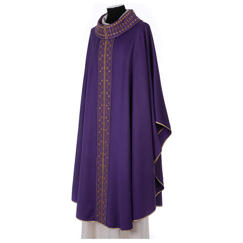 Gothic Chasuble in pure wool with roll collar and crosses embroideries 3