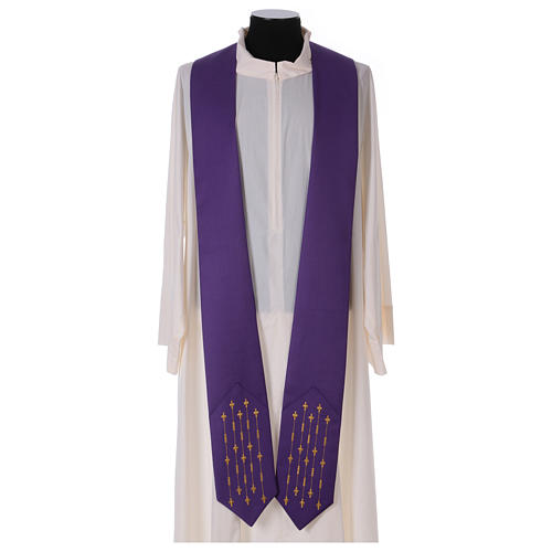 Gothic Chasuble in pure wool with roll collar and crosses embroideries 6