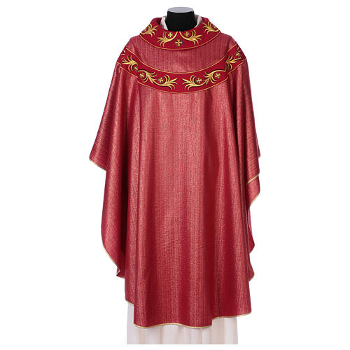 Wool blend chasuble with gold embroidery and roll collar 1