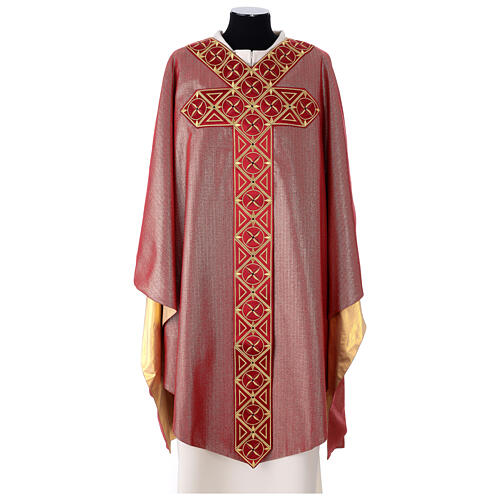Medieval chasuble with embroidered orphrey on the front, 95% wool, 5% lurex 1