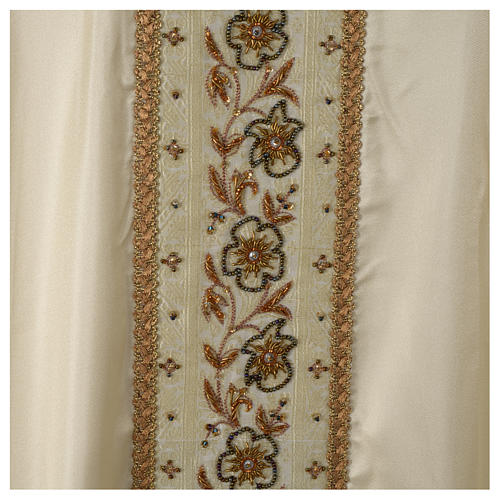 Silk chasuble with handmade embroidery on galloon and neckline 6