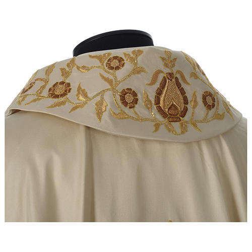 100% Silk Chasuble with hand-embroidered cross and flowers around edges and collar Gamma 2