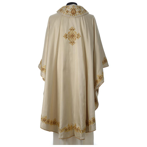 100% Silk Chasuble with hand-embroidered cross and flowers around edges and collar Gamma 5