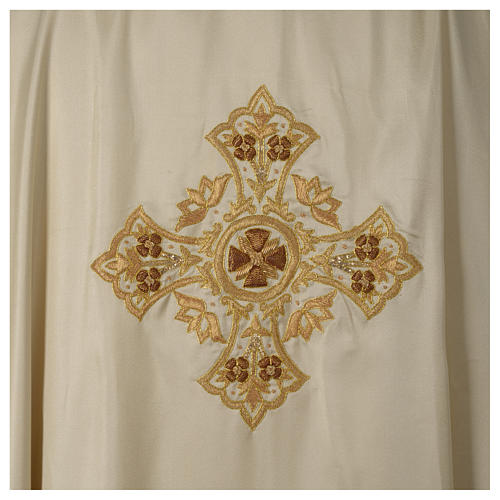 100% Silk Chasuble with hand-embroidered cross and flowers around edges and collar Gamma 6