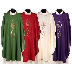 Chasuble in polyester with square neck and machine embroidery Gamma