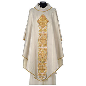 Chasuble Limited Edition with golden decoration and beads, ivory