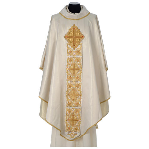 Chasuble Limited Edition with golden decoration and beads, ivory 1