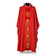 Wool chasuble with IHS floral decorations on velvet galloon s4