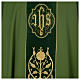 Wool chasuble with IHS floral decorations on velvet galloon s7