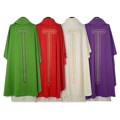 Chasuble in polyester with Cross and golden embroidery 2
