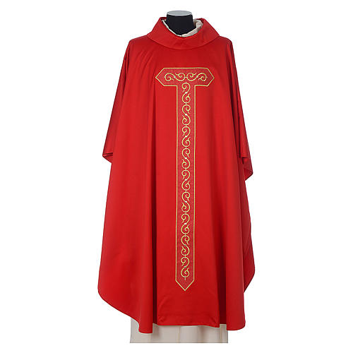 Chasuble in polyester with Cross and golden embroidery 4
