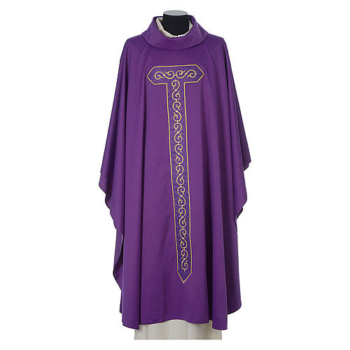 Chasuble in polyester with Cross and golden embroidery 6