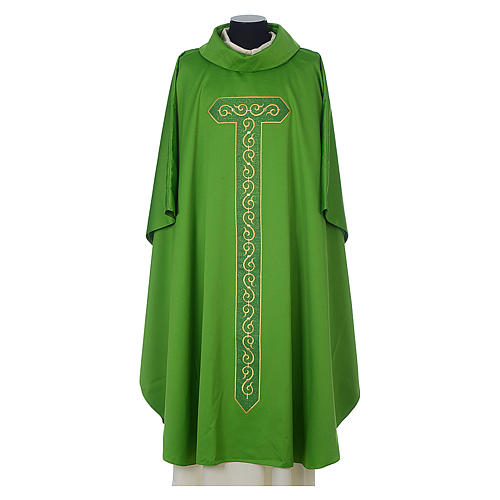 Chasuble 100% polyester bande centrale croix broderies or 3