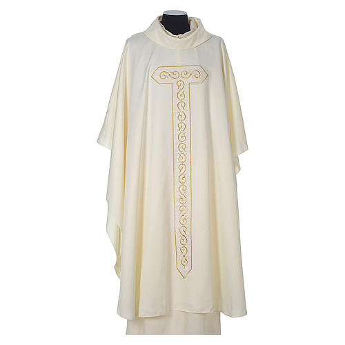 Chasuble 100% polyester bande centrale croix broderies or 5