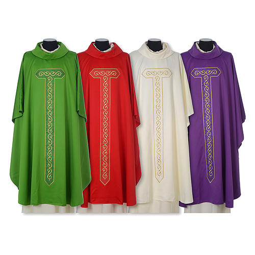 Chasuble in polyester trimmed with Cross embroidery 1