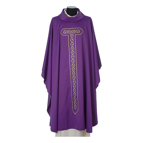 Chasuble in polyester trimmed with Cross embroidery 6