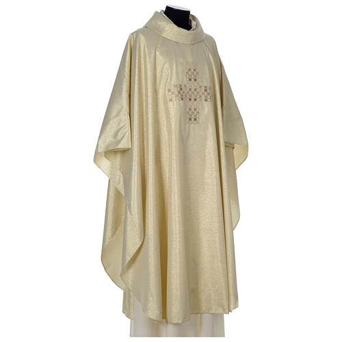Casula Dourada Cruz Mosaico Bordada 100% Poliéster 4