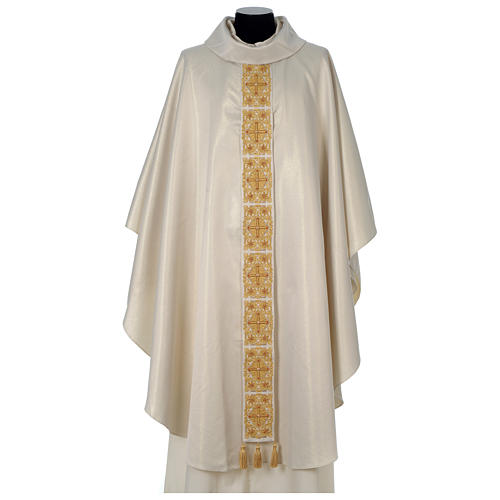 Limited Edition chasuble with glass appliques on orphrey and fringe 1
