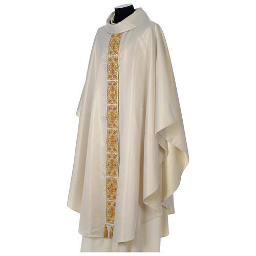 Limited Edition chasuble with glass appliques on orphrey and fringe 3