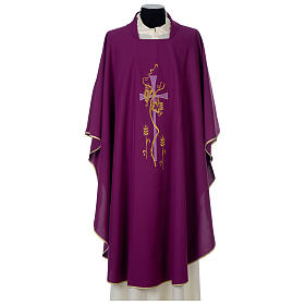 Chasuble in polyester with cross, grapes and wheat decoration, purple Gamma