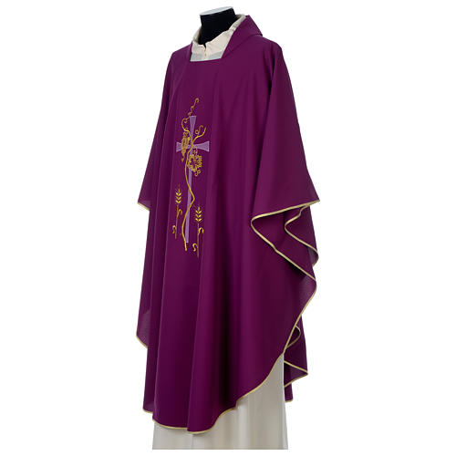 Chasuble in polyester with cross, grapes and wheat decoration, purple Gamma 3