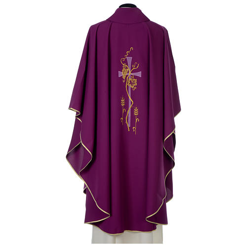 Chasuble in polyester with cross, grapes and wheat decoration, purple Gamma 5
