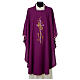 Chasuble in polyester with cross, grapes and wheat decoration, purple Gamma s1