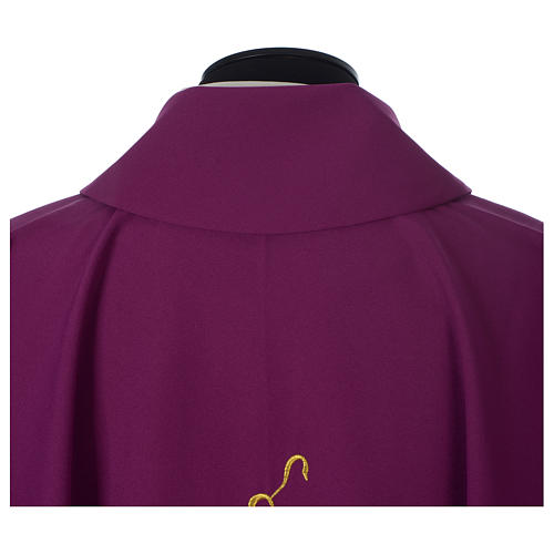 Purple chasuble in polyester, cross grapes wheat Gamma 6