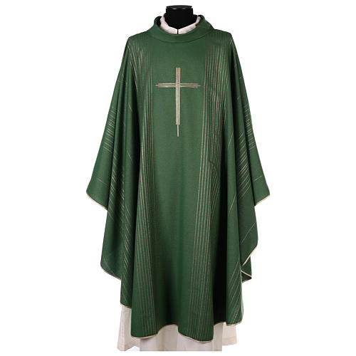 Chasuble in polyester and lurex with machine embroidery and stripes Gamma 1