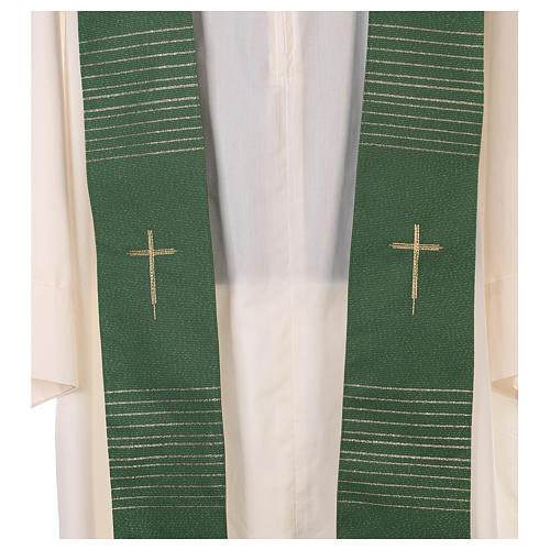 Chasuble in polyester and lurex with machine embroidery and stripes Gamma 8