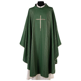 Priest Chasuble with gold lines and cross in polyester and lurex Gamma