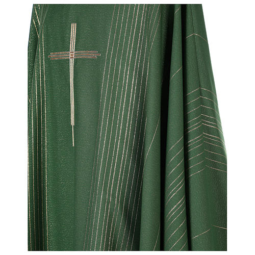 Priest Chasuble with gold lines and cross in polyester and lurex Gamma 3