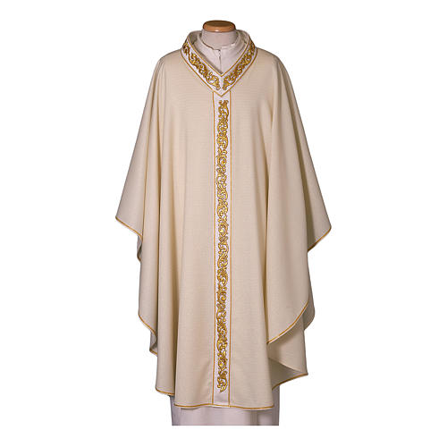 Chasuble in wool and lurex with embroidered reinforced neckline, light fabric Gamma 1