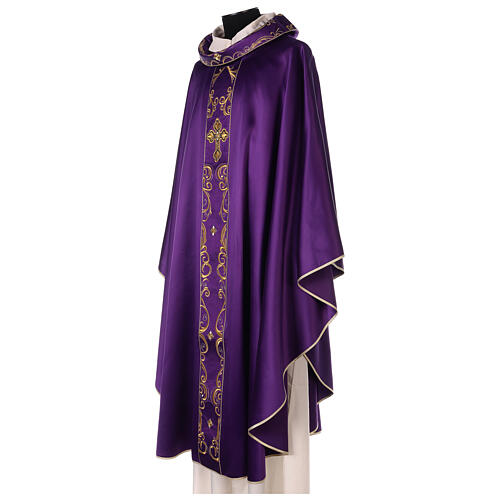 Chasuble in polyester satin with embroidered reinforced neckline and strass cross Gamma 3