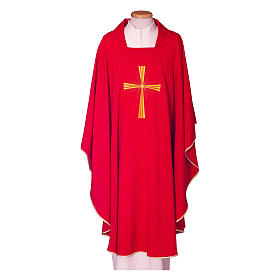 Casulas: Casula Poliéster Tecido Leve Cruz Dourada Bordada Casulas: Casula Poliéster Tecido Leve Cruz Dourada Bordada