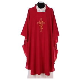 Casulas: Casula Sacerdotal Tecido Leve Bordado Dourado Cruz 100% Poliéster Casulas: Casula Sacerdotal Tecido Leve Bordado Dourado Cruz 100% Poliéster