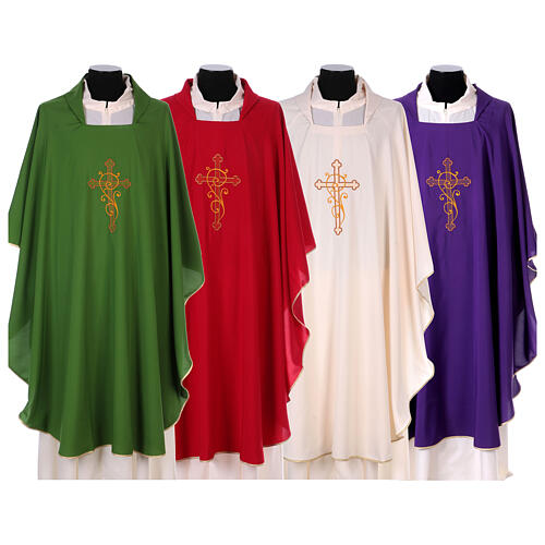 Catholic Priest Chasuble 100% polyester with machine embroidery cross, light fabric Gamma 1
