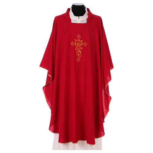 Catholic Priest Chasuble 100% polyester with machine embroidery cross, light fabric Gamma 4