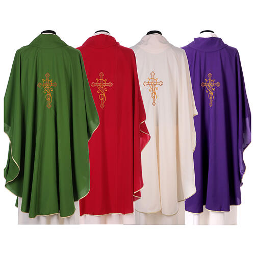 Catholic Priest Chasuble 100% polyester with machine embroidery cross, light fabric Gamma 8
