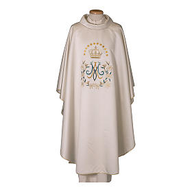 Marian chasuble in polyester satin with machine embroidery Gamma