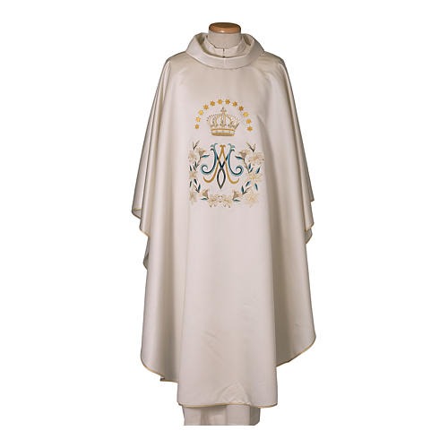 Marian Priest chasuble in polyester satin with machine embroidery 1