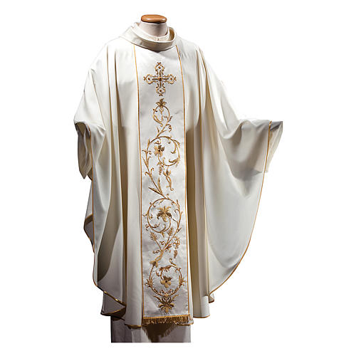 Chasuble in pure wool with silk satin gallon, hand-embroidered Gamma 1