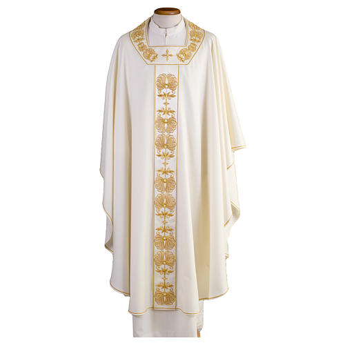 Chasuble in pure wool with gallon and neckline in silk satin, hand-embroidered Gamma 1