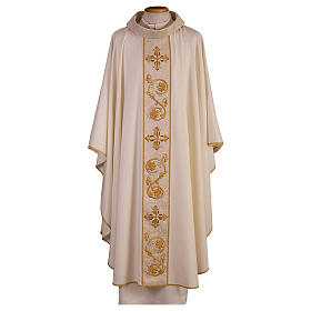 Chasuble in pure wool with gallon and neckline in pure silk, hand-embroidered Gamma