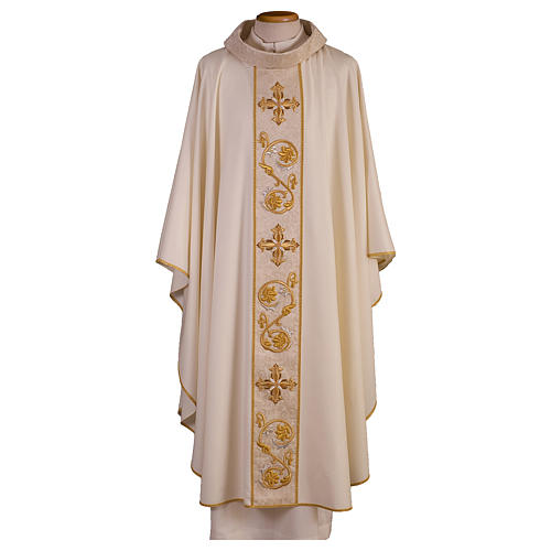 Chasuble in pure wool with gallon and neckline in pure silk, hand-embroidered Gamma 1
