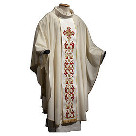 Wool chasuble with HAND-EMBROIDERED orphrey, red cross Gamma
