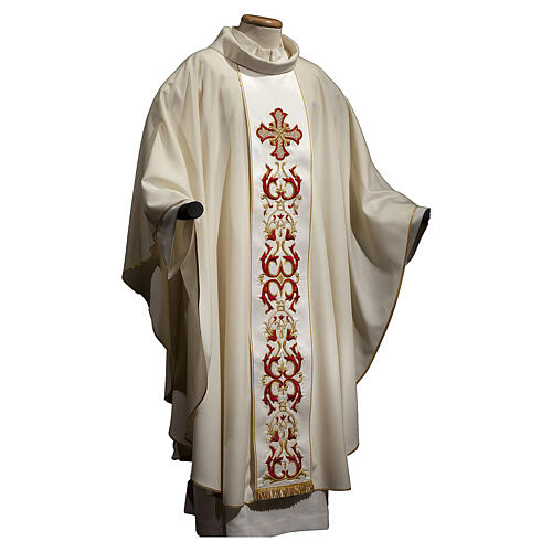 Wool chasuble with HAND-EMBROIDERED orphrey, red cross Gamma 1