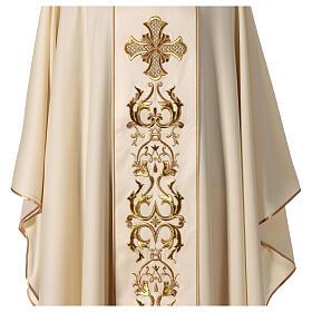 Chasuble 100% wool with hand-embroidered gallon and golden cross Gamma